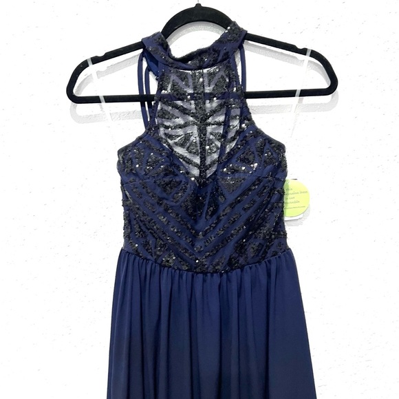 Speechless Midnight sequin halter Blue mini Dress 3 - Picture 4 of 9